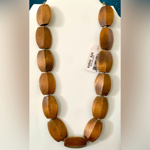 ViVl Jewelry - 🪵 Natural Wood Pieces Necklace with Bronze Tone Spacers, Chain & Tag by ViVl